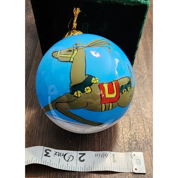Vintage Holiday Christmas Reindeer Hand Inside-Painted Blown Glass Ornament Box - Picture 4 of 9